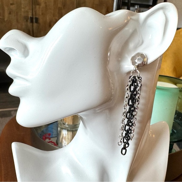 Chico's Elegant Black and Silver Chain Drop Earrings - Picture 1 of 6